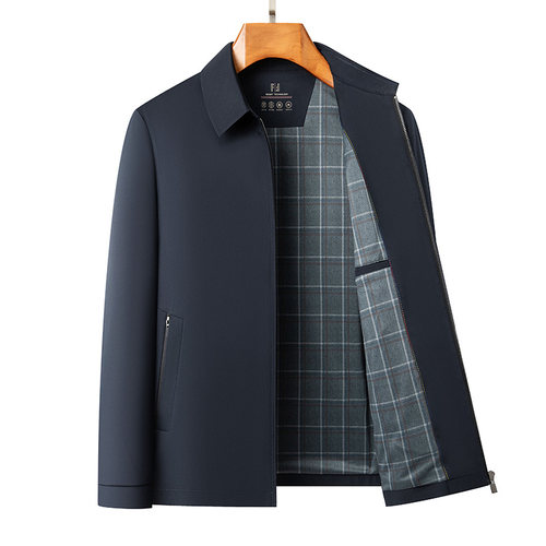 M68男士春季拉链翻领夹克防风风衣商务休闲中老年爸爸装行政外套