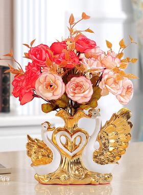 天鹅摆件结婚礼物陶瓷家居装饰品电视柜酒柜客厅创意插花花瓶玄关