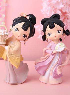 古风汉服娃娃可爱女孩家居桌面树脂车载摆件创意汽车内装饰品礼物