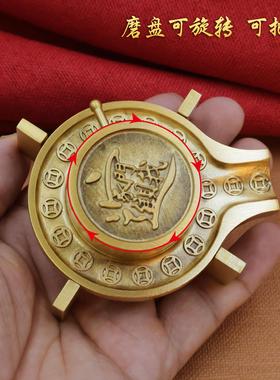 2026黄铜招财石磨转转仿古迷你仿古石磨摆件创意农村磨台磨盘转转