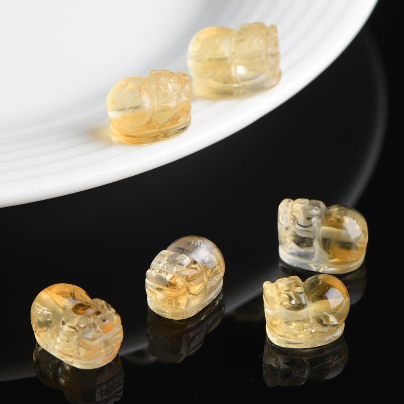 2025天然黄水晶貔貅手串吊坠配件提溜diy饰品配饰招财手链編绳材