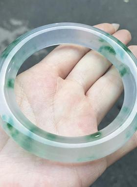 2026翡翠色高冰飘花胖圆条手镯冰飘花春彩老坑玉石美人镯贵玉手镯