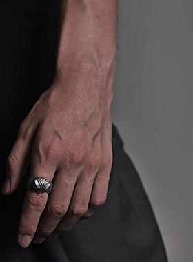 2025千叶泰银戒指猫头鹰复古做旧个性小众设计潮人嘻哈可调节泰银