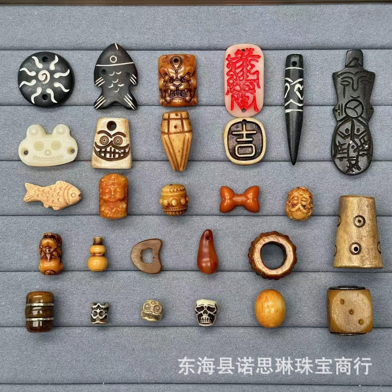 2025藏式回流老料驼骨雕刻配件吊坠牌DIY文玩佛珠饰品配件手链项
