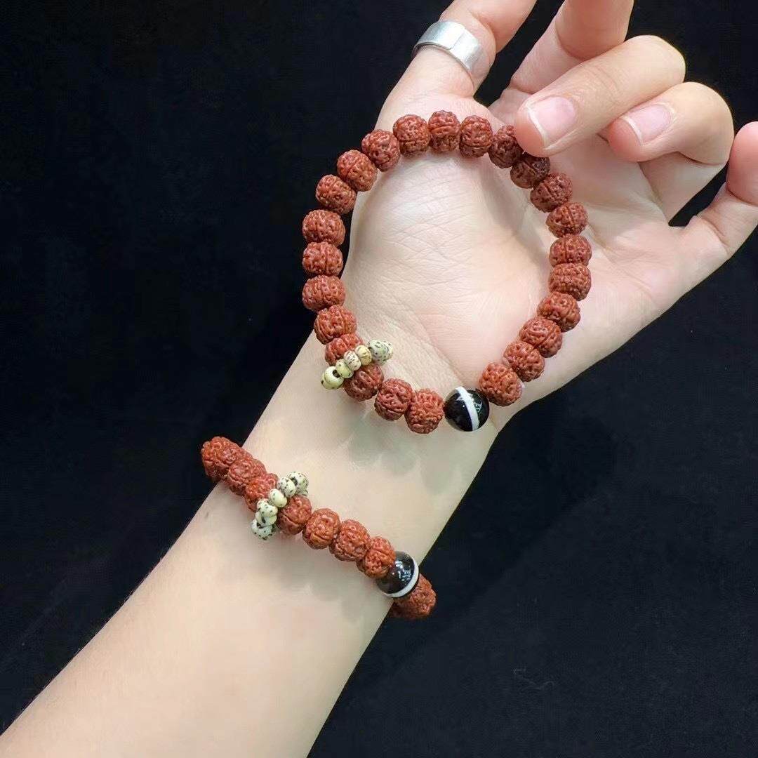 20269MM金刚菩提搭配天然玛瑙一线药师珠手链时尚文玩国风手串