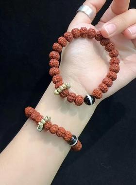 20269MM金刚菩提搭配天然玛瑙一线药师珠手链时尚文玩国风手串