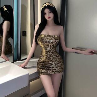 网红辣妹性感夜店豹纹抹胸短裙紧身包臀裹胸时尚连衣裙女