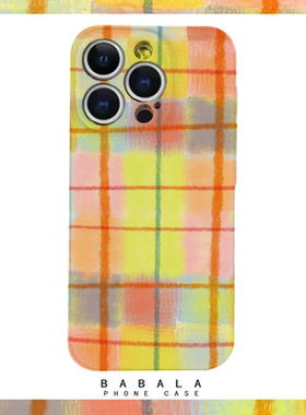 涂鸦黄色晕染格子美菲林二合一手机壳适用苹果17nova14华为p70mate60小米15opporen14ovivo荣耀300iPhone16