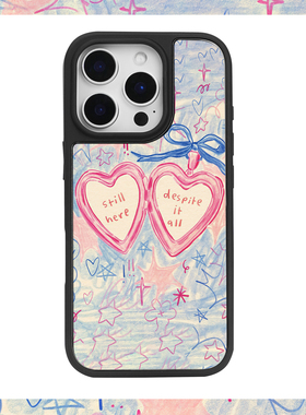 创意手绘简约爱心插画手机壳适用苹果iPhone16/15pro手机壳15plus光滑14promax黑框12pro文艺11玻璃1413pro