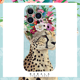 戴着花冠的豹子小众菲林二合一手机壳适用苹果17nova14华为p70mate60小米15opporen14ovivo荣耀300iPhone16