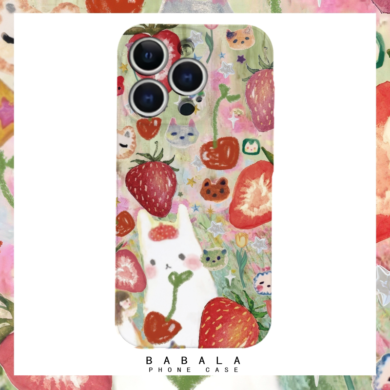 卡通彩绘草莓兔兔艺术菲林二合一手机壳适用苹果17nova14华为