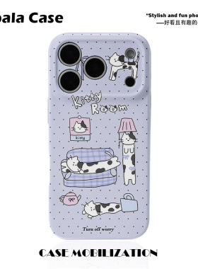紫色波点肥宅小猫咪菲林二合一手机壳适用苹果17nova14华为p70mate60小米15opporeno14vivo荣耀300iPhone16