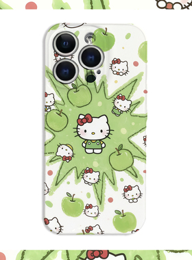 可爱KT猫绿色手绘撞色菲林二合一手机壳适用苹果17nova14华为p70mate60小米15opporen14ovivo荣耀300iPhone16