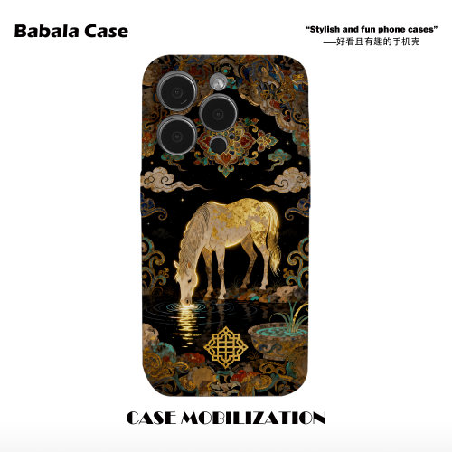 马年马上有钱黑金骏马菲林二合一手机壳适用苹果17nova14华为p70mate60小米15opporeno14vivo荣耀300iPhone16