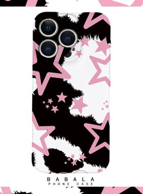 涂鸦粉色黑色撞色星星菲林二合一手机壳适用苹果17nova14华为p70mate60小米15opporeno14vivo荣耀300iPhone16