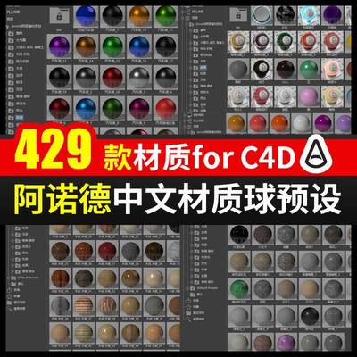 C4D阿诺德中文材质球预设Arnold渲染器玻璃金属木土水冰塑料材质