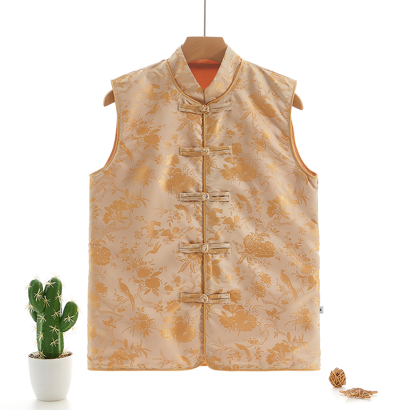 新中式锦缎盘扣立领坎肩马甲