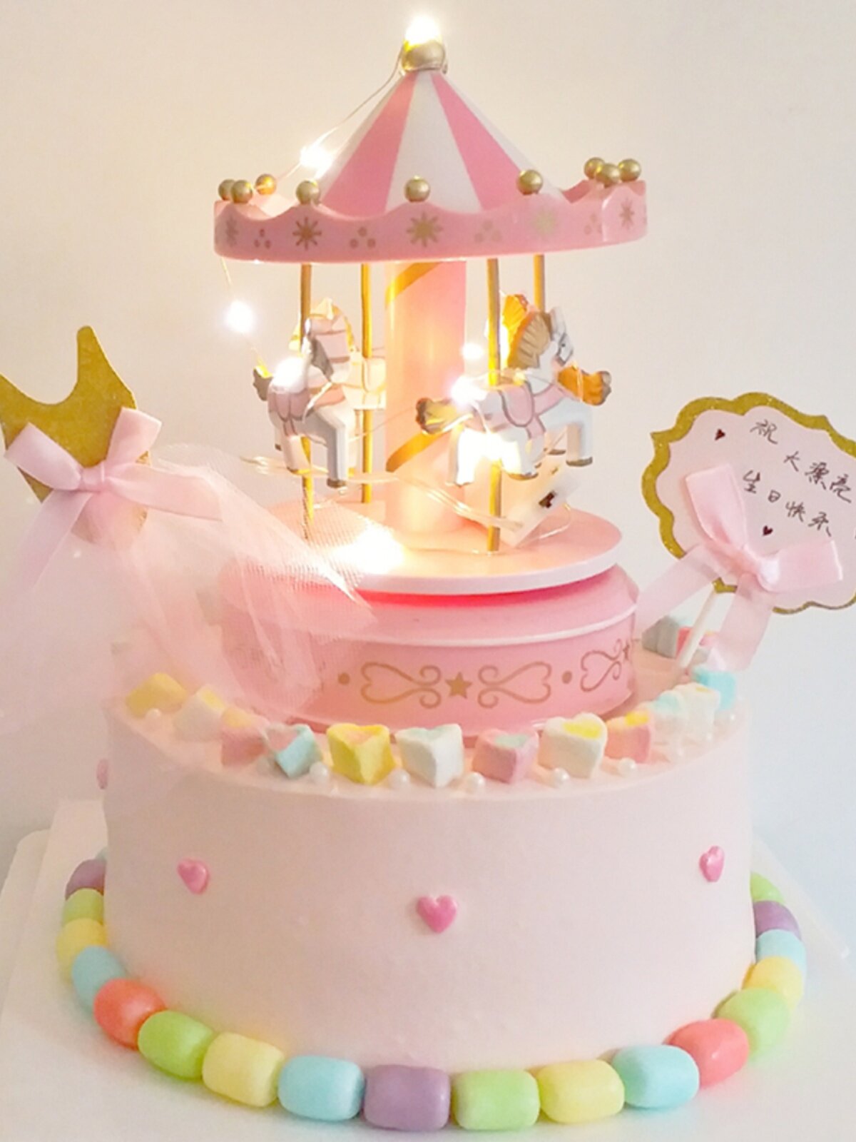 旋转木马音乐盒生日蛋糕装饰摆件摩天轮儿童生日礼品节日装饰摆件