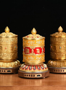 藏式复古精工六字合金电动转轮转金轮插电家居桌面转动摆件装饰