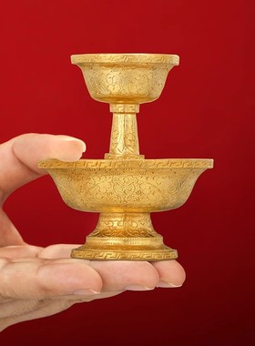 尼泊尔进口纯铜鎏金护法杯手工供佛护法杯居家供具摆件迷你号8cm