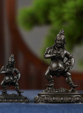 藏式尼泊尔工艺纯铁黑财神佛像居家供奉随身财神佛底座可装藏摆件
