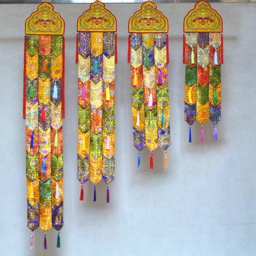 藏式五色绣麒麟挂幡佛堂墙面装饰小佛幡宝幡挂幡竖幡吉祥幡宽24cm