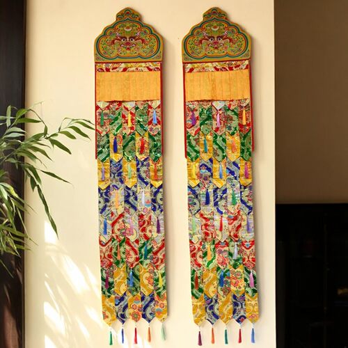 佛幡佛堂装饰供佛用品五彩尖角八吉祥佛幡挂幡吉祥幡宽40cm高2米