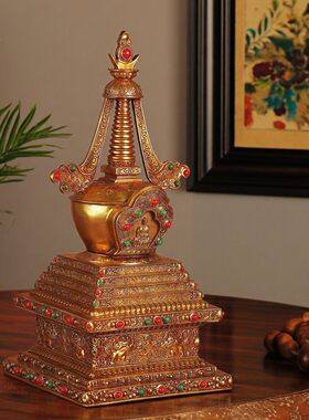 红金黄纯铜菩提塔佛塔摆件室内供奉用品舍利塔装饰供奉宝塔摆件