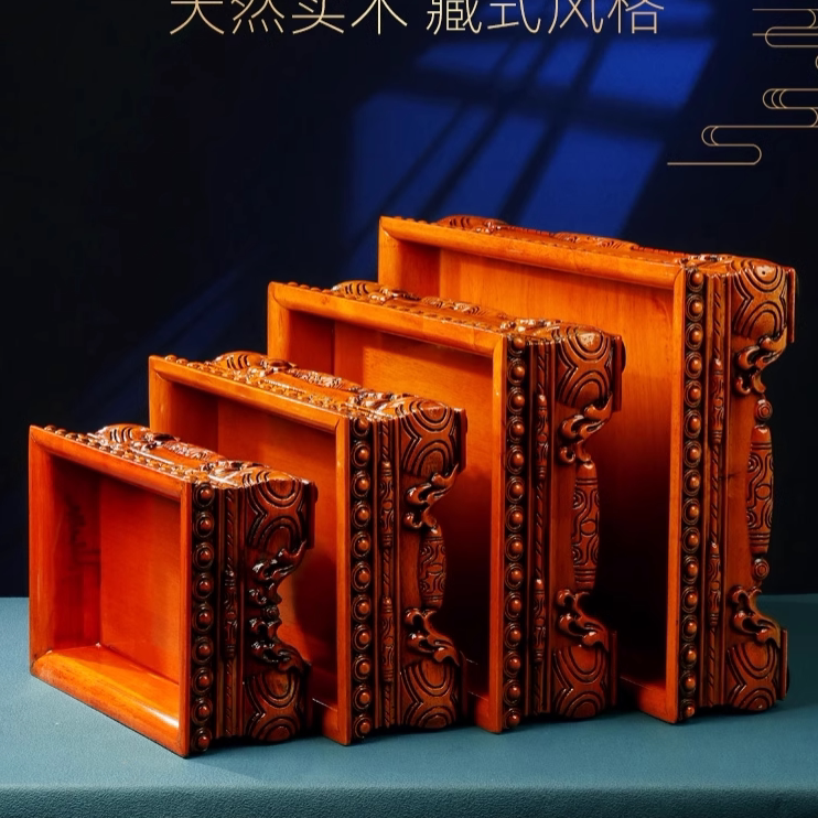 八吉祥天珠实木长方形供果盘
