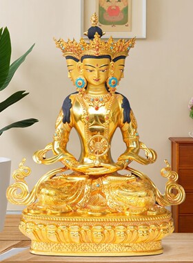 尼泊尔工艺黄铜全鎏金大日如来佛像纯铜手工錾刻家用供奉摆件