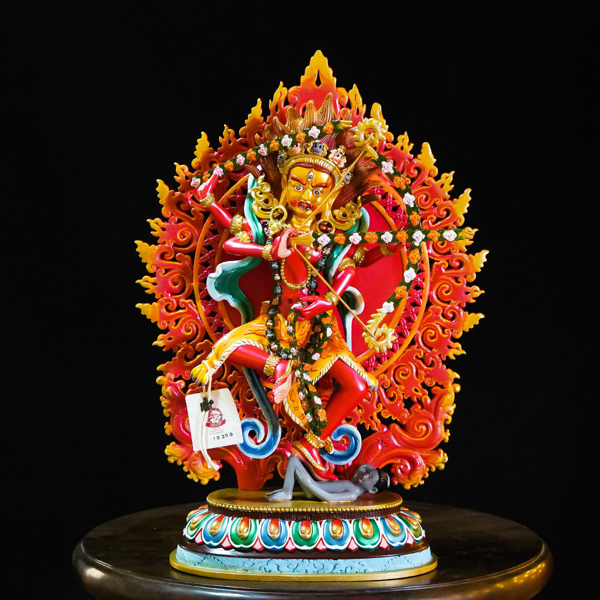 纯铜尼泊尔工艺作明佛母彩绘鎏金佛像精品仿古鎏金铜像十四寸摆件