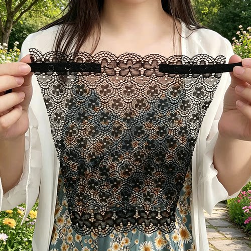 夏装女低领口蕾丝挡胸一片式防走光裹胸无痕遮胸修饰神器性感拼接