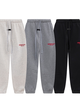 FOG复线ESSENTIALS第九季红色硅胶字母印花加绒束脚长裤男女秋冬