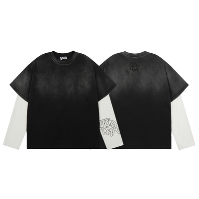 Mertra洗水做旧拼接长袖T恤秋冬