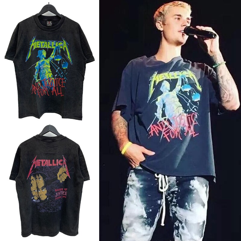 metallica摇滚乐队正义之锤Justin Bieber贾斯丁比伯同款直喷短袖