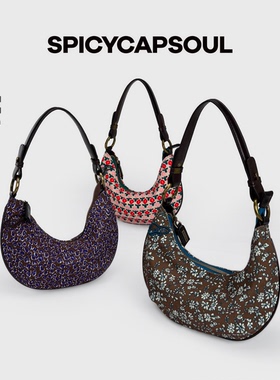 【半日闲】SpicyCapSoul小众韩国灯芯绒配牛皮碎花腋下斜挎hobo