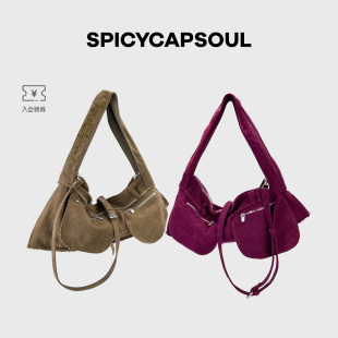 SpicyCapSoul原创小众辣妹水洗磨毛腋下斜挎女包帆布包 头包 裤