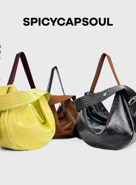 【远行小行星】SCS池金物原创复古纺织皮慵懒风双肩带饺子托特包