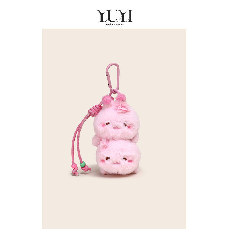 YUYI原创粉色樱花小兔叠叠乐毛绒公仔钥匙扣书包包挂件背包挂饰女