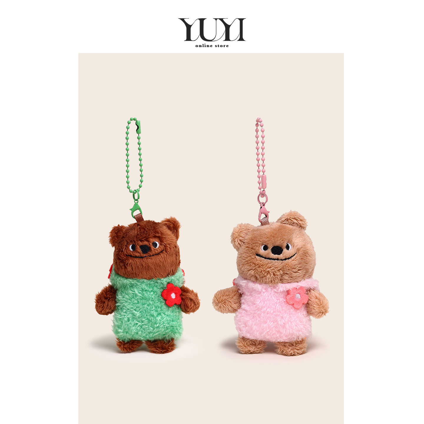 YUYI原创可爱歪特熊双人一对书包包挂件情侣闺蜜背包挂饰钥匙扣女