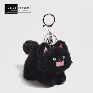 YUYI可爱黑色炸毛猫猫一对毛绒公仔闺蜜情侣包包挂件钥匙扣挂饰女