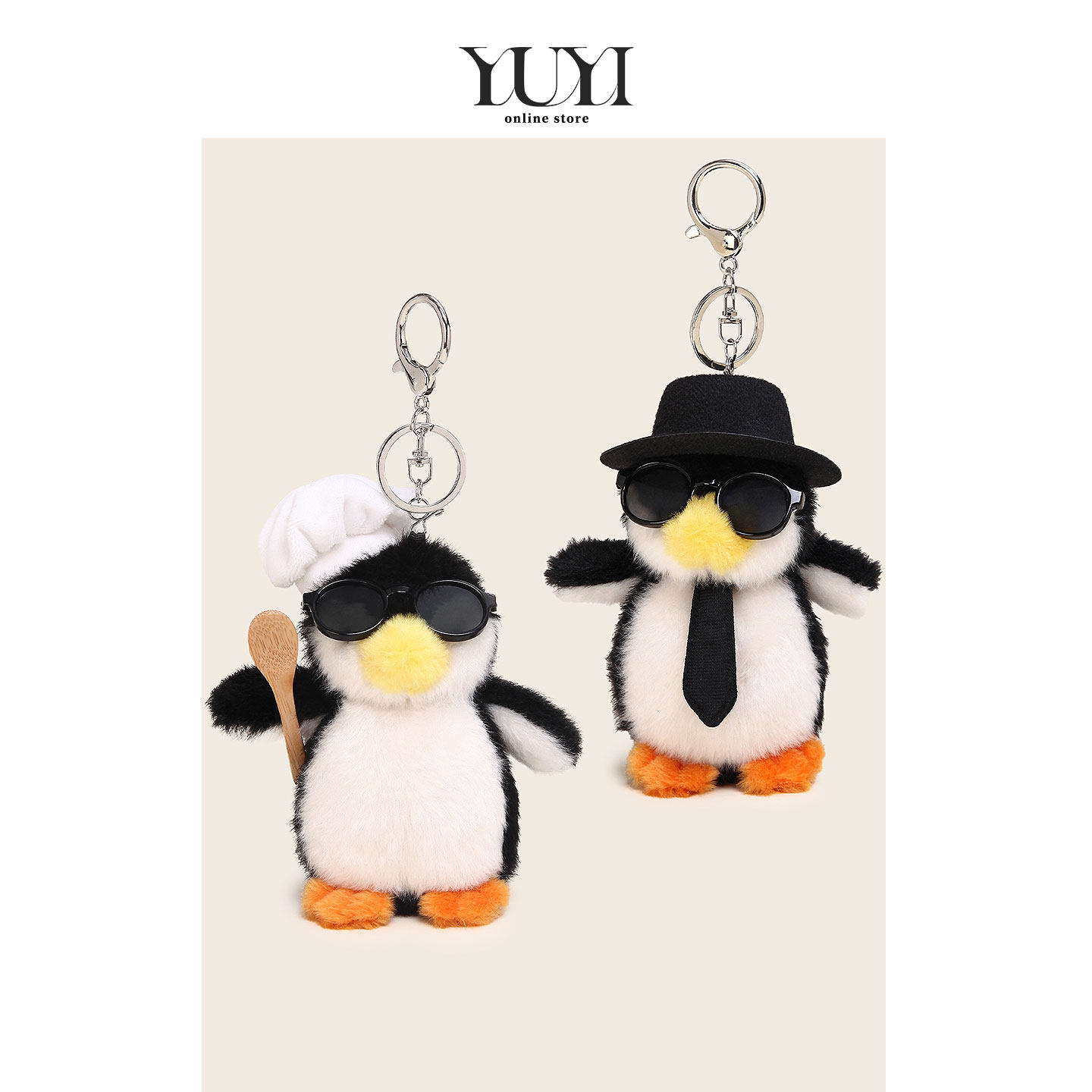 YUYI原创搞怪厨师高雅人士企鹅毛绒玩偶公仔情侣书包包挂件钥匙扣