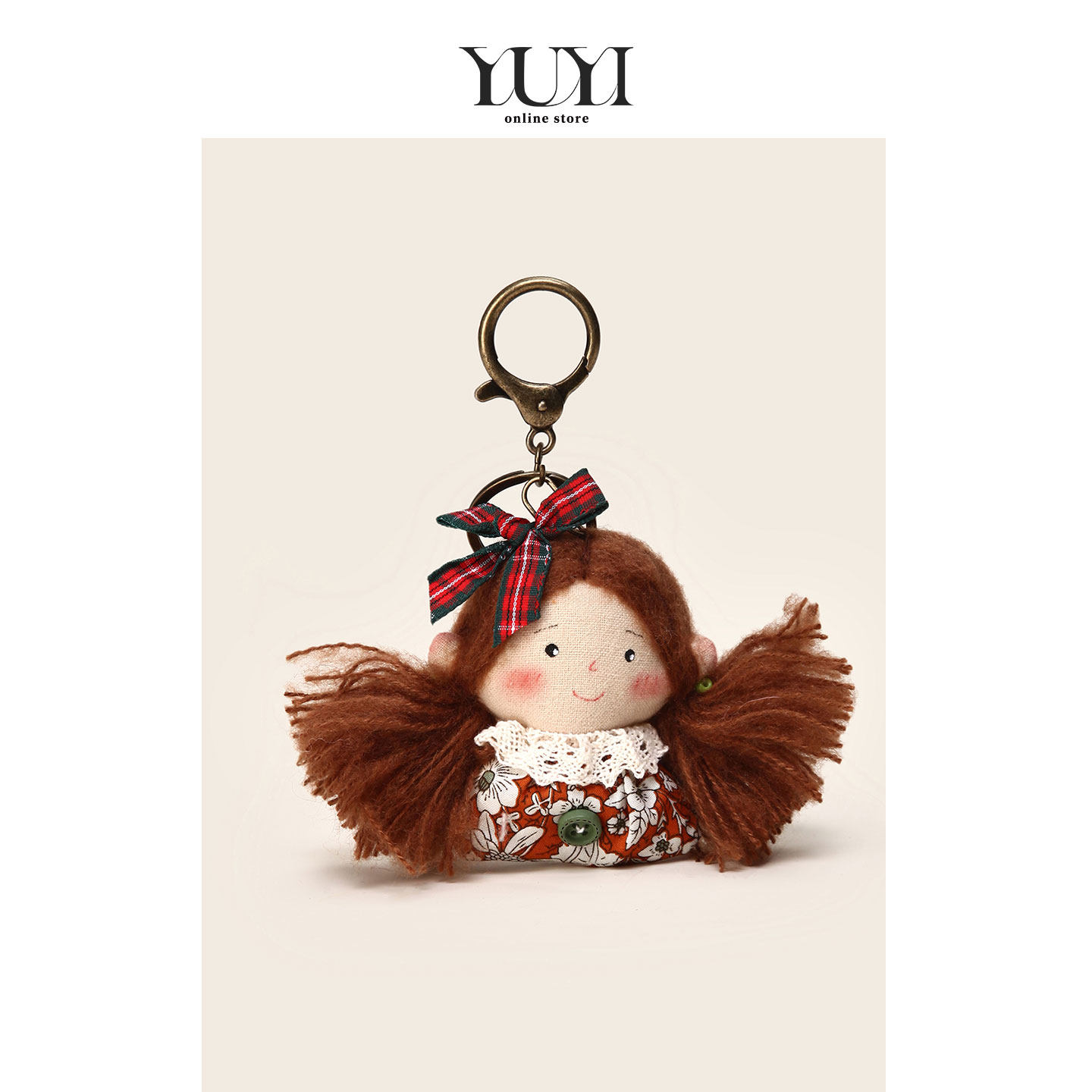 YUYI原创可爱韩系长发蝴蝶结女孩手工布艺玩偶书包包挂件车钥匙扣