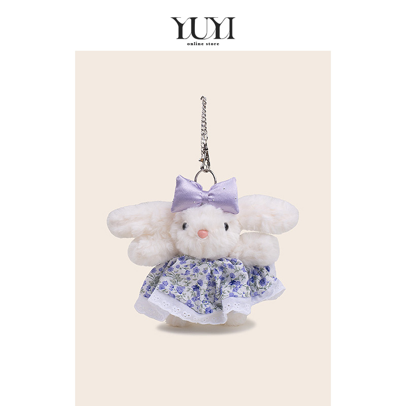 YUYI原创可爱紫色公仔碎花裙垂耳兔子毛绒玩偶书包包挂件女生礼物