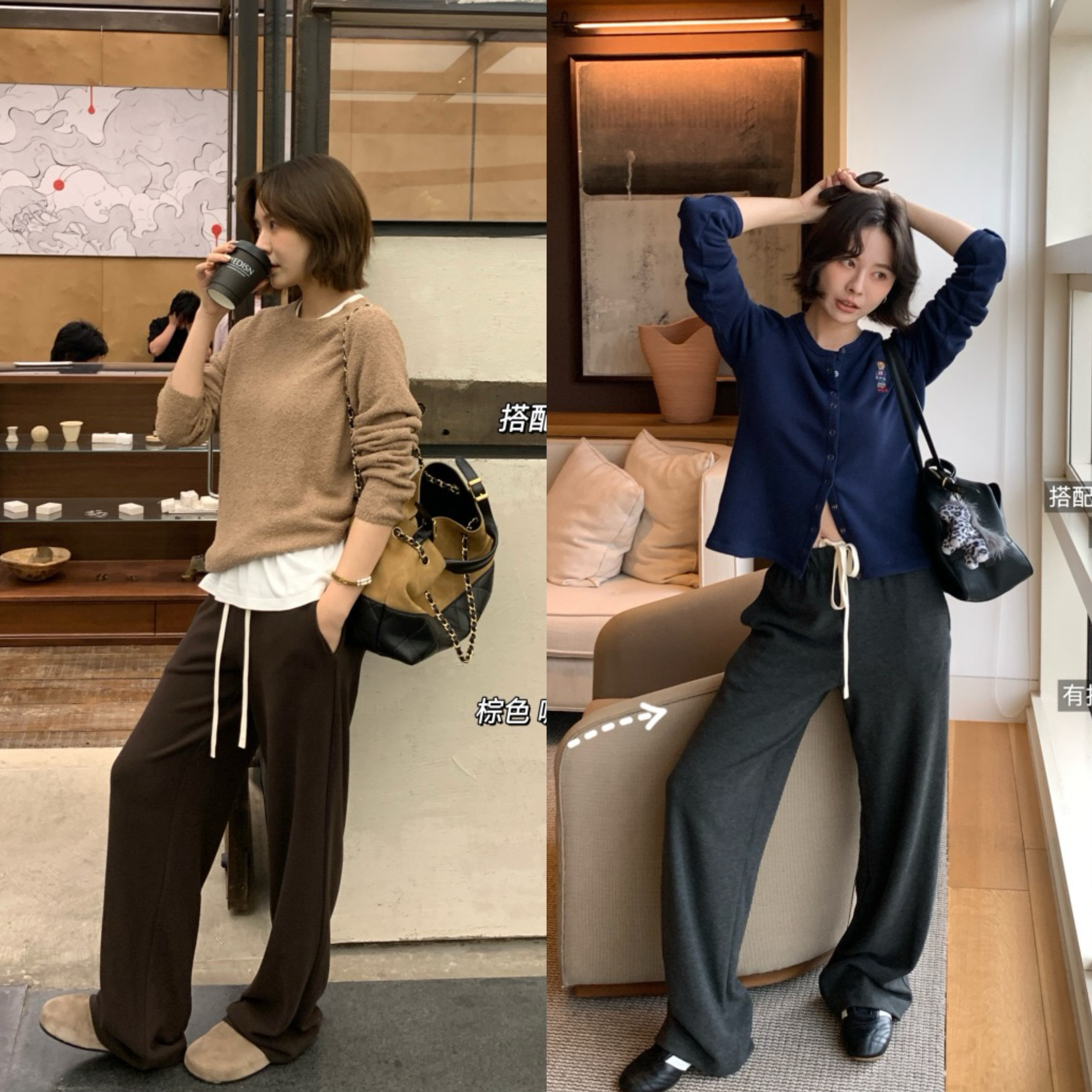 CherieBunny进口德绒双面磨毛ju舒服 大弹力松紧腰柔软显瘦直筒裤