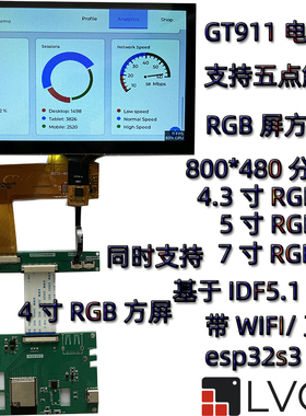 esp32s3 7寸RGB屏工业UI开发LVGL方案板GT911电容触摸带wifi蓝牙