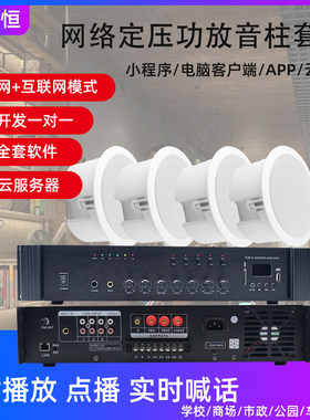 港思恒广播IP网络功放机定压吸顶喇叭嵌入式音箱天花吊顶会议音响