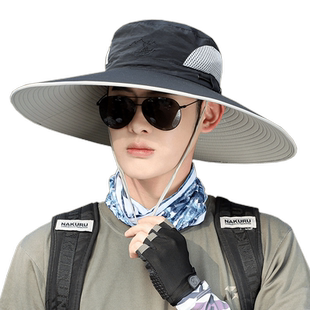 夏天防晒渔夫帽子男士遮阳户外登山钓鱼大沿大帽檐防紫外线太阳帽