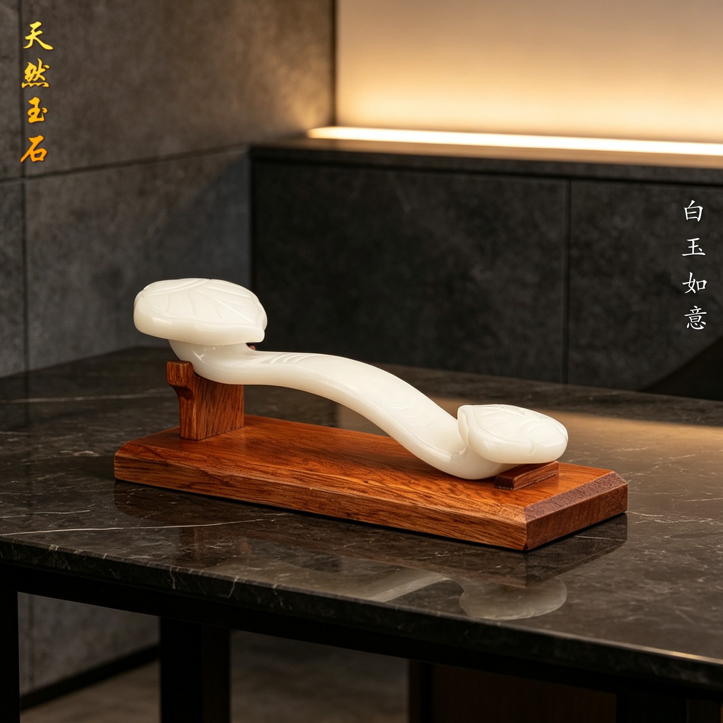 天然玉石白玉如意摆件事事如意客厅店铺书房办公室装饰品玉石礼物