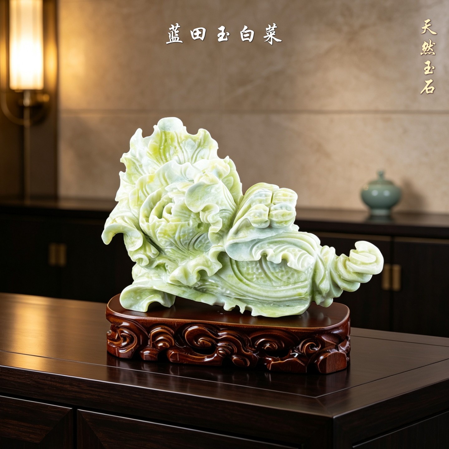 天然蓝田玉白菜摆件开业乔迁礼品